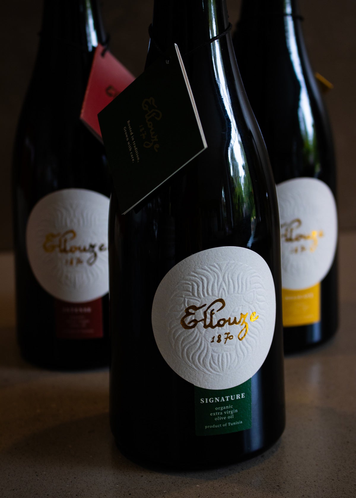 Ellouze 1870 Signature Organic Extra Virgin Olive Oil 500ml Bottle with Red and Yellow Labels
